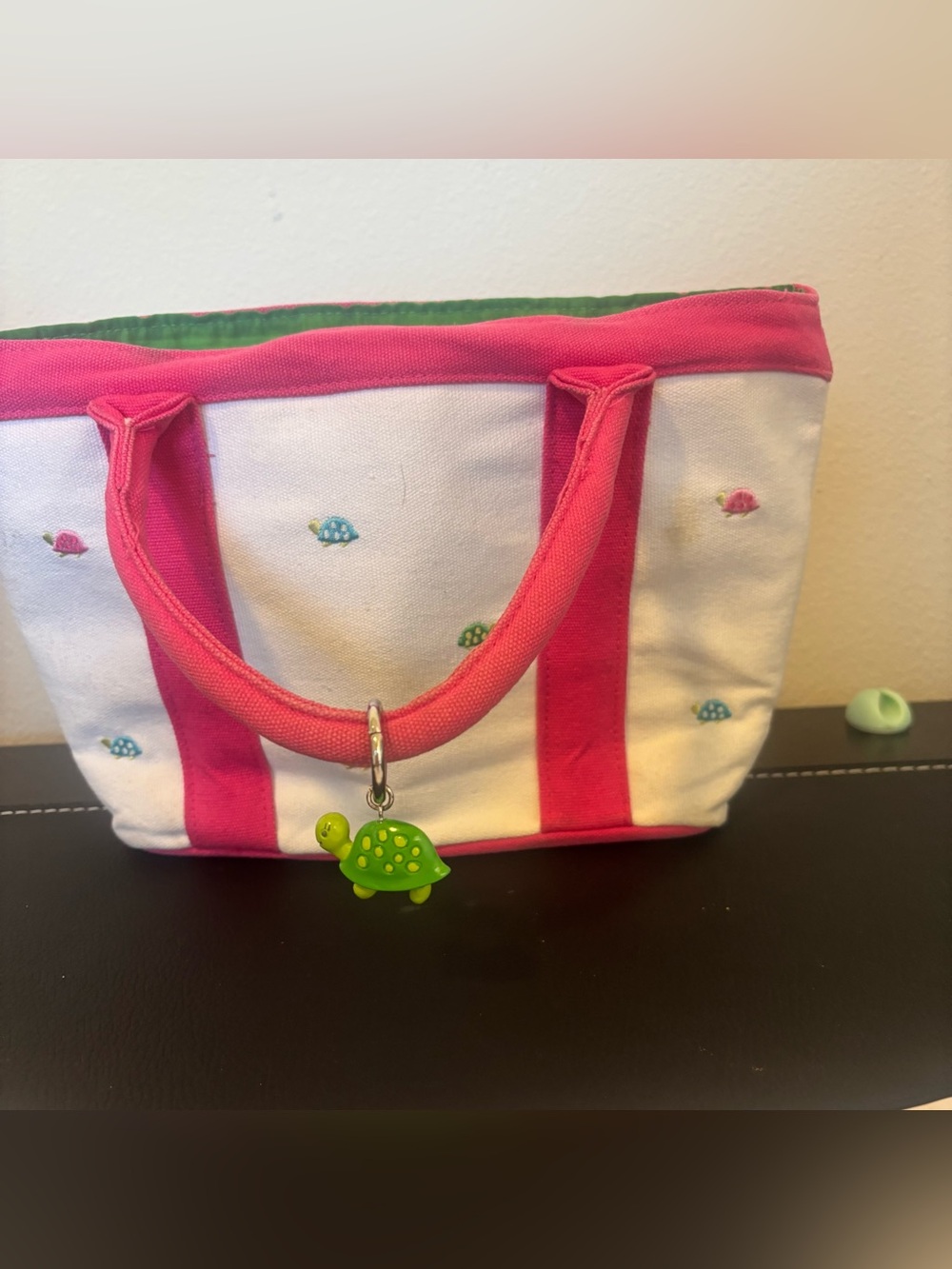 Vintage 2007 Gymboree Preppy Turtle Canvas Boat Tote Bag Pink Green One Size